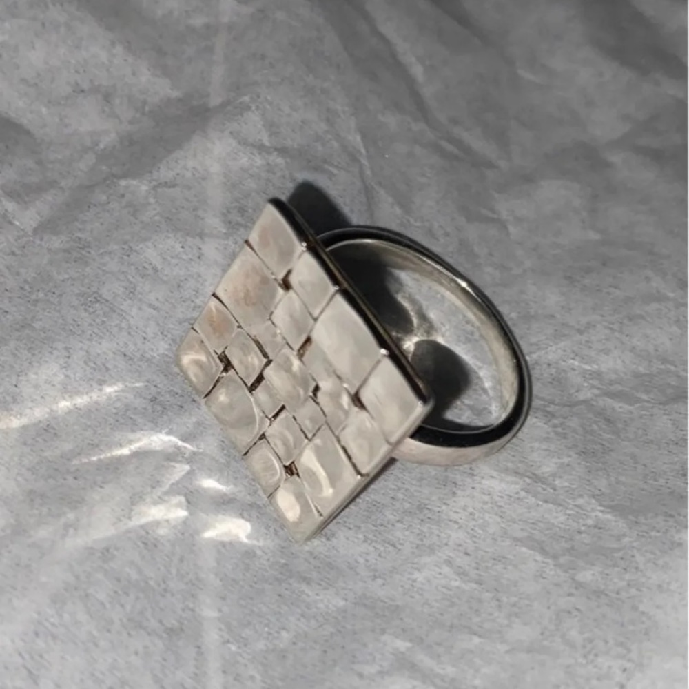 .925 Sterling Silver Patterned Square Ring - image 4